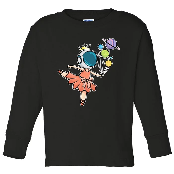 Cute Ballerina Girl Space Astronaut Toddler Long Sleeve Shirt