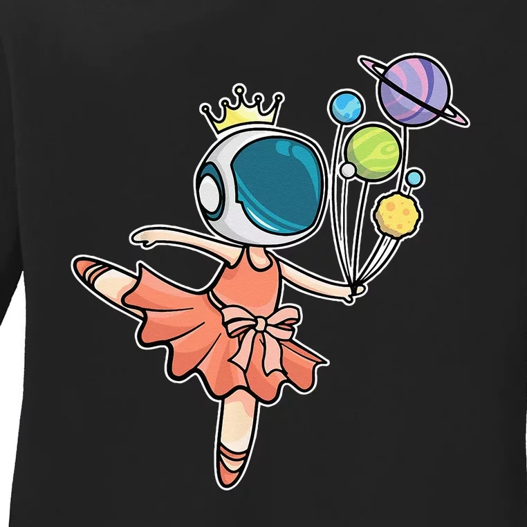 Cute Ballerina Girl Space Astronaut Ladies Long Sleeve Shirt