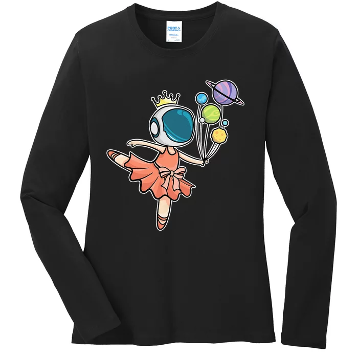 Cute Ballerina Girl Space Astronaut Ladies Long Sleeve Shirt