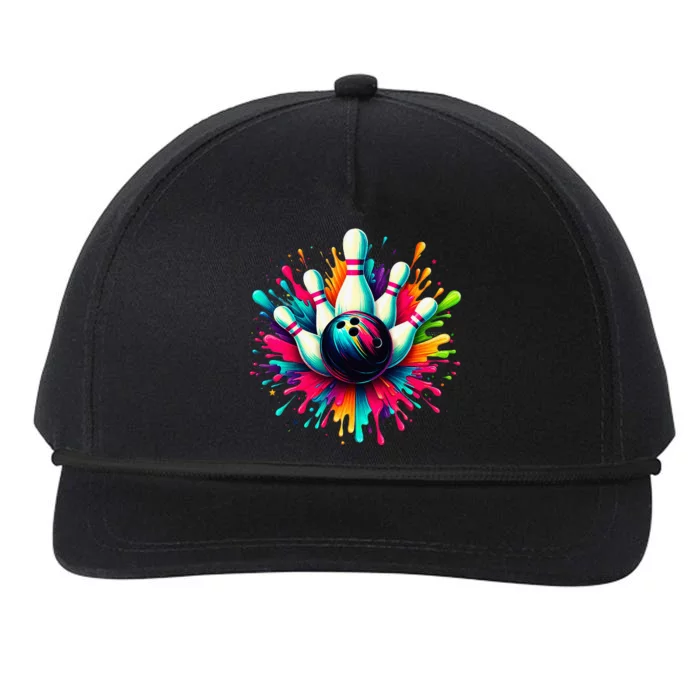 Colorful Bowling Game Day Bowling Cute Colorsplash Ball Snapback Five-Panel Rope Hat