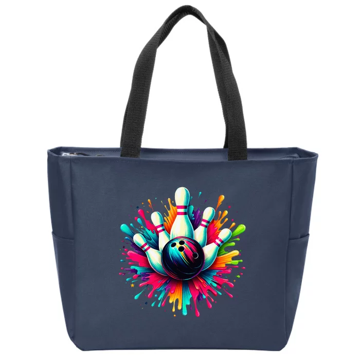 Colorful Bowling Game Day Bowling Cute Colorsplash Ball Zip Tote Bag