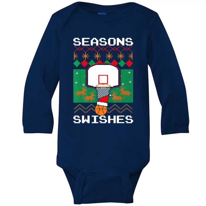 Christmas Basketball Gift Seasons Swishes Xmas Ugly Sweater Gift Baby Long Sleeve Bodysuit