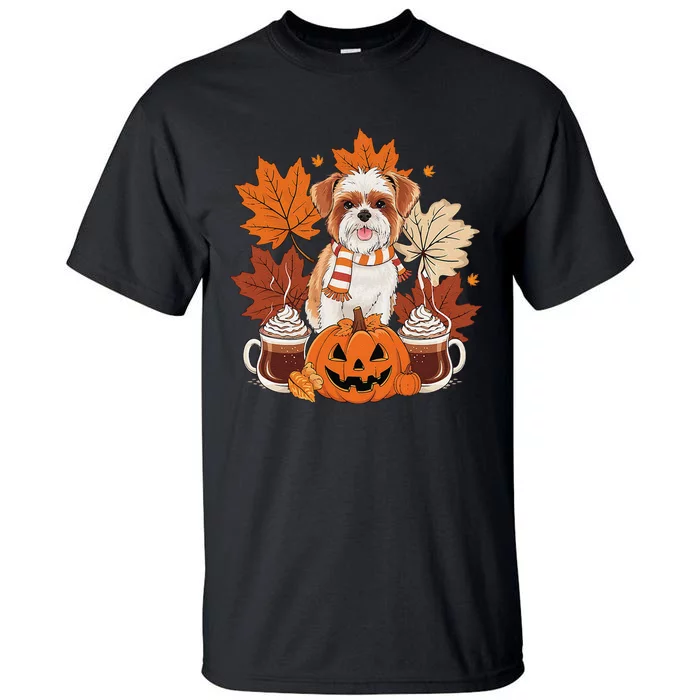 Cute Brussels Griffon Dog Cozy Scarf Autumn Halloween Coffee Tall T-Shirt