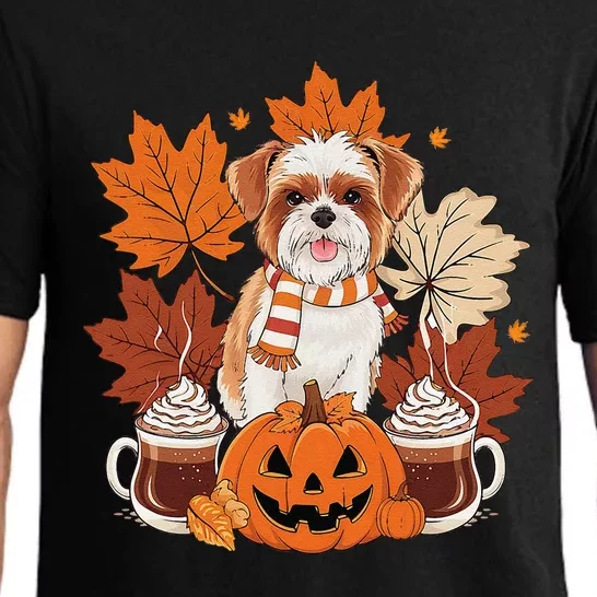 Cute Brussels Griffon Dog Cozy Scarf Autumn Halloween Coffee Pajama Set