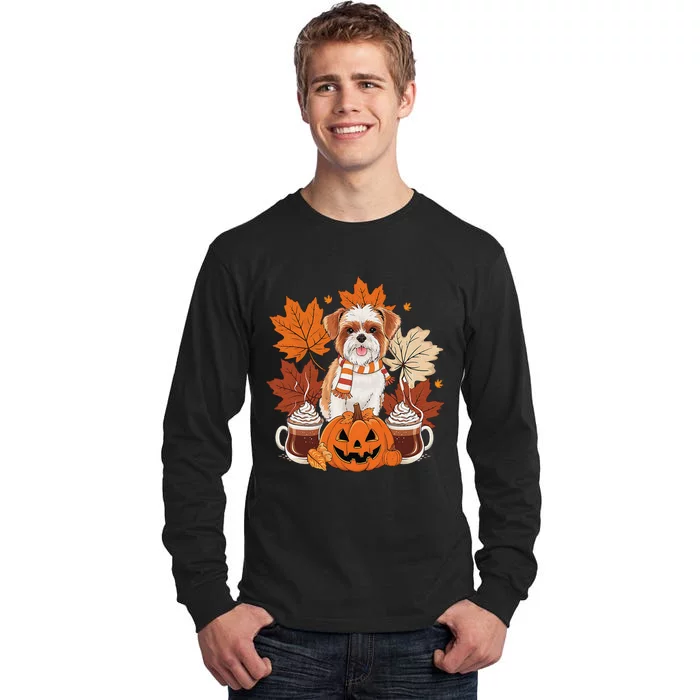 Cute Brussels Griffon Dog Cozy Scarf Autumn Halloween Coffee Tall Long Sleeve T-Shirt