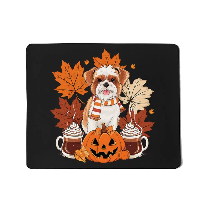 Cute Brussels Griffon Dog Cozy Scarf Autumn Halloween Coffee Mousepad