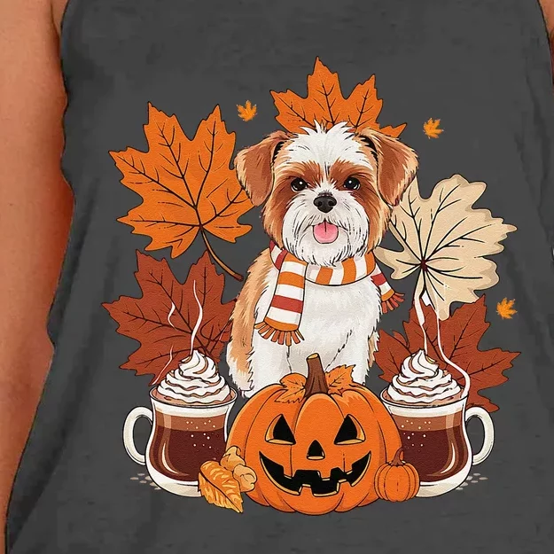 Cute Brussels Griffon Dog Cozy Scarf Autumn Halloween Coffee Women's Knotted Racerback Tank