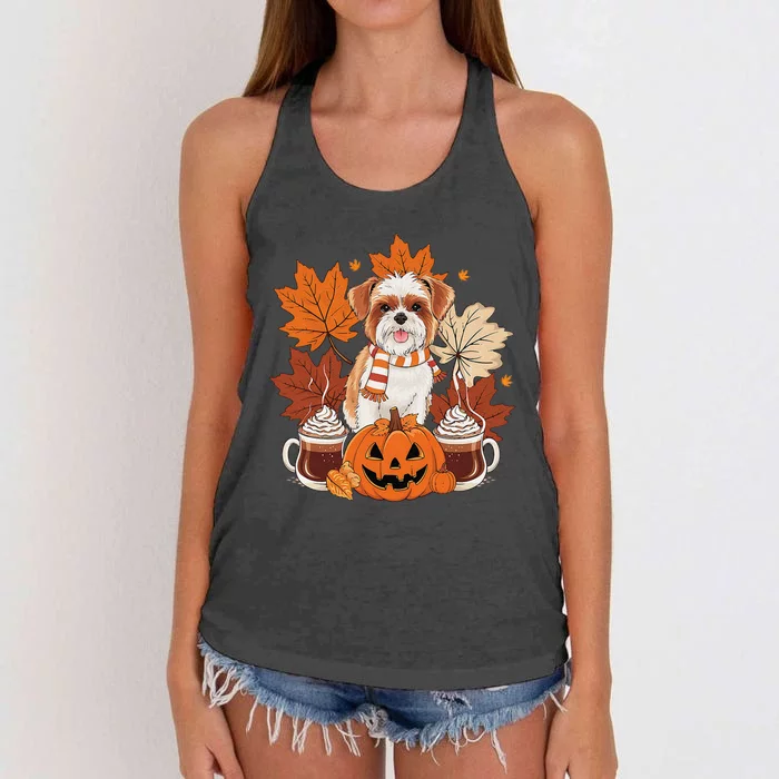 Cute Brussels Griffon Dog Cozy Scarf Autumn Halloween Coffee Women's Knotted Racerback Tank