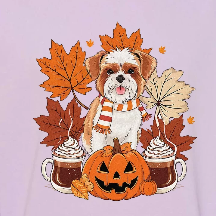 Cute Brussels Griffon Dog Cozy Scarf Autumn Halloween Coffee Garment-Dyed Sweatshirt