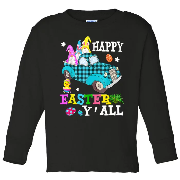 Cute Bunny Gnome Driving Truck Hunting Egg Season Easter Day Toddler Long Sleeve Shirt