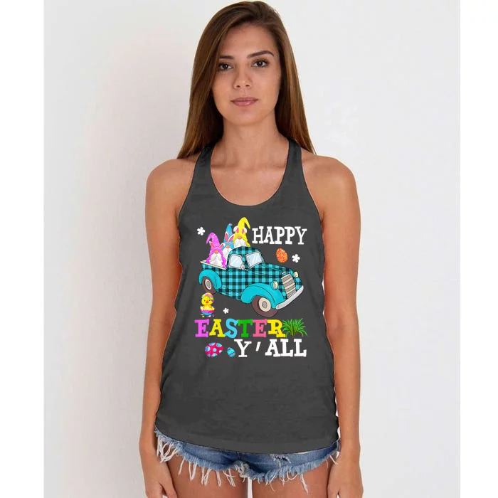 Cute Bunny Gnome Driving Truck Hunting Egg Season Easter Day Women's Knotted Racerback Tank