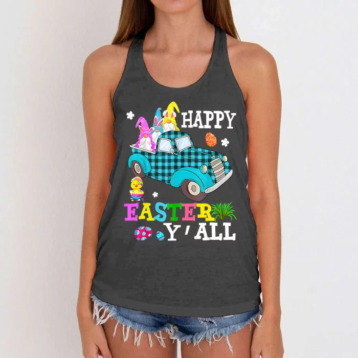 Cute Bunny Gnome Driving Truck Hunting Egg Season Easter Day Women's Knotted Racerback Tank