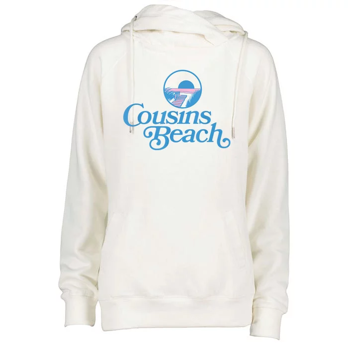 Cousins Beach Graphic White Womens Funnel Neck Pullover Hood