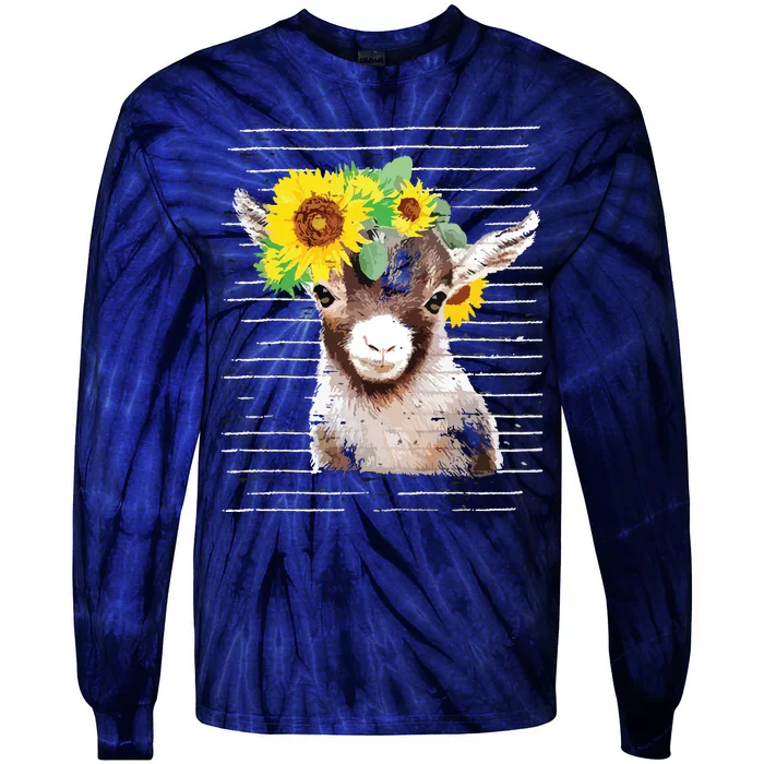 Cute Baby Goat Sunflower Vintage Retro Goat Sun Flower Tie-Dye Long Sleeve Shirt