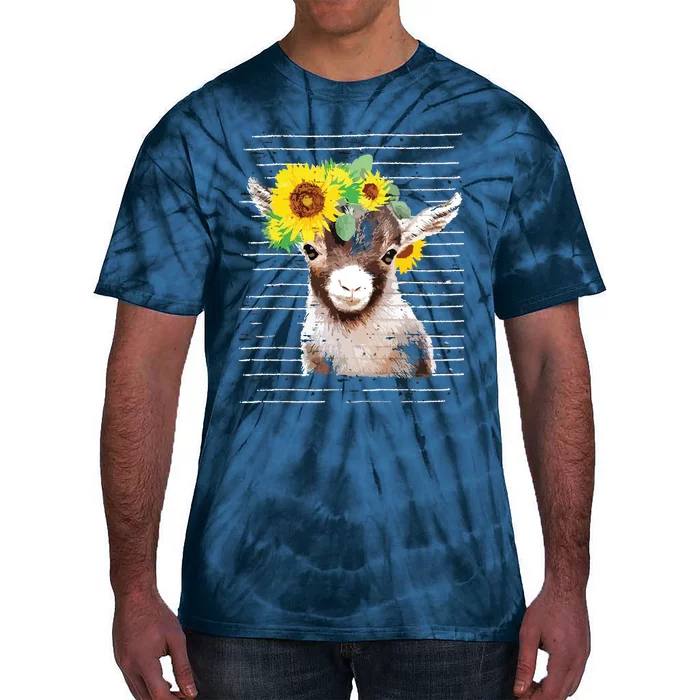 Cute Baby Goat Sunflower Vintage Retro Goat Sun Flower Tie-Dye T-Shirt