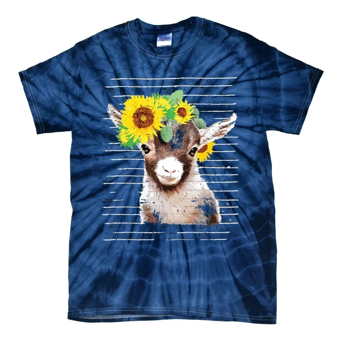 Cute Baby Goat Sunflower Vintage Retro Goat Sun Flower Tie-Dye T-Shirt