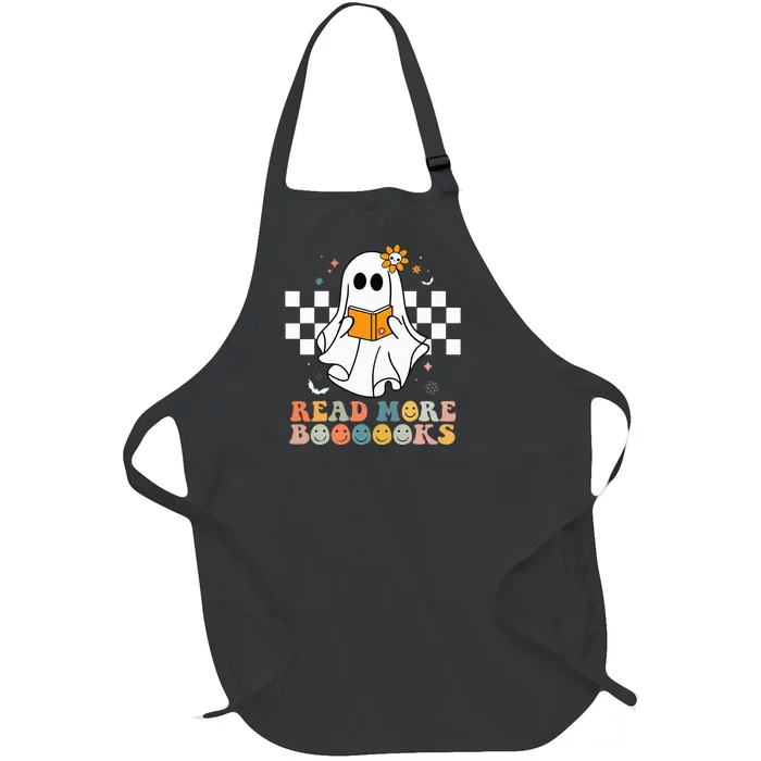 Cute Boooooks Ghost Read More Books Funny Teacher Halloween Full-Length Apron With Pocket