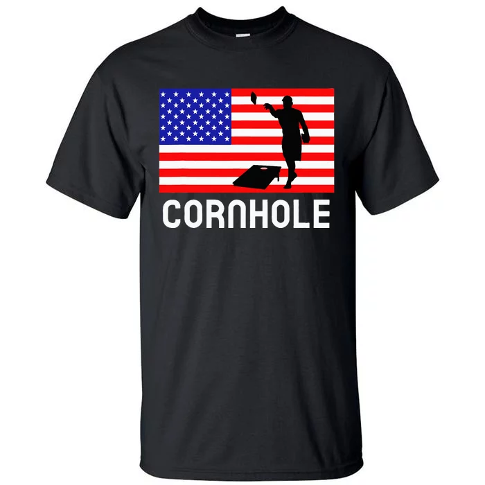 Cornhole Board Game Women American Flag Corn Hole Player Tall T-Shirt