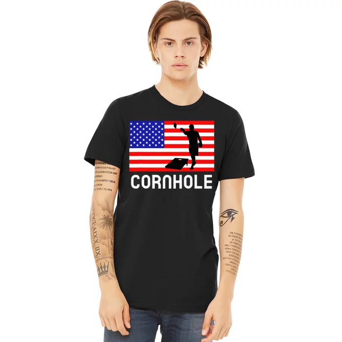 Cornhole Board Game Women American Flag Corn Hole Player Premium T-Shirt