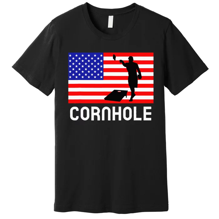 Cornhole Board Game Women American Flag Corn Hole Player Premium T-Shirt