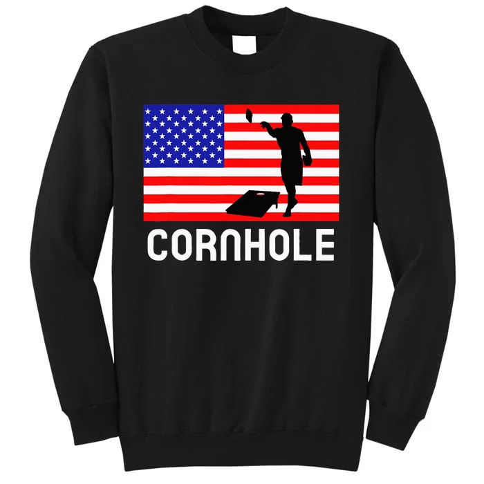 Cornhole Board Game Women American Flag Corn Hole Player Tall Sweatshirt