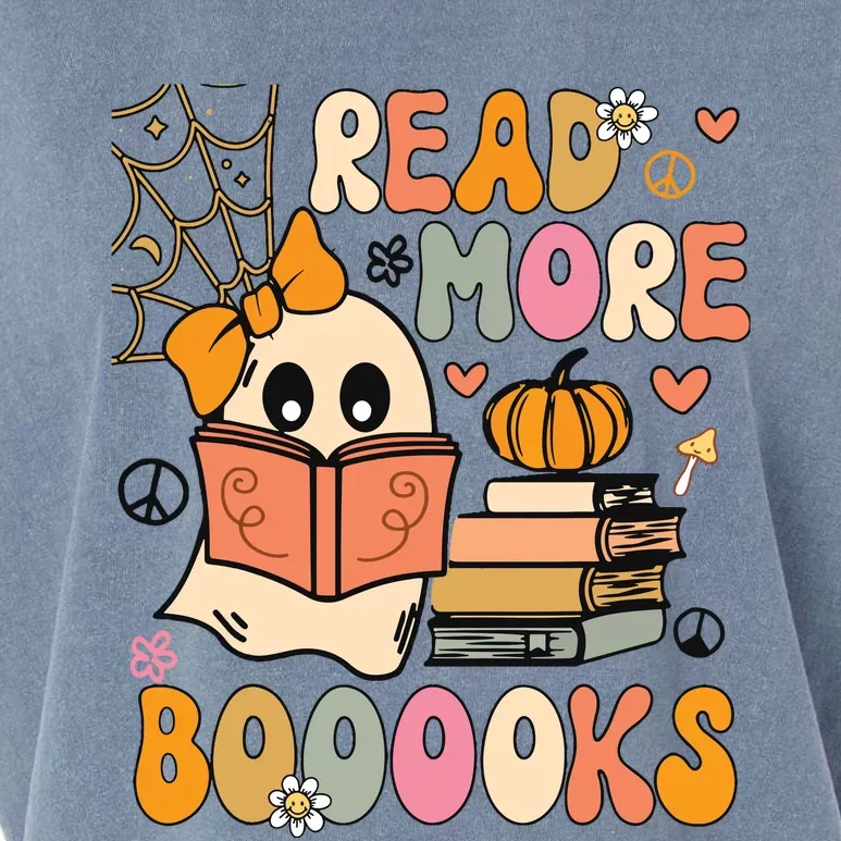 Cute Booooks Ghost Read More Books Funny Teacher Halloween Garment-Dyed Women's Muscle Tee