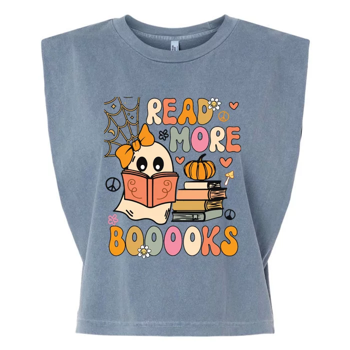 Cute Booooks Ghost Read More Books Funny Teacher Halloween Garment-Dyed Women's Muscle Tee