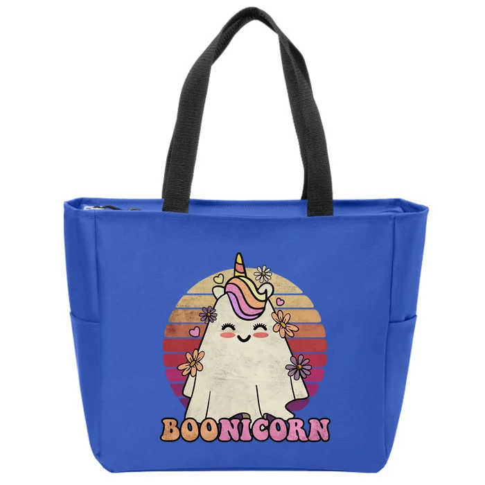 Cute Boonicorn Ghost Pink Bangs Unicorn Boo Groovy Halloween Gift Zip Tote Bag