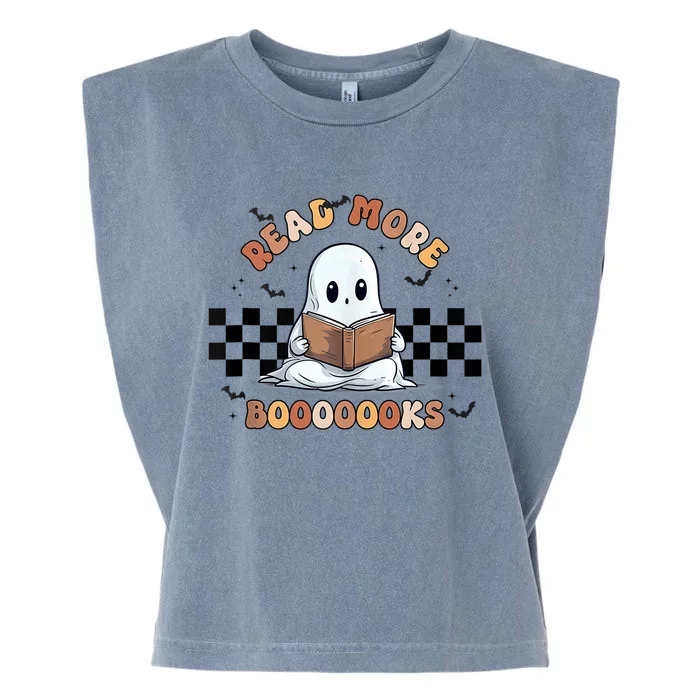 Cute Booooks Ghost Read More Books Funny Teacher Halloween Funny Gift Garment-Dyed Women's Muscle Tee