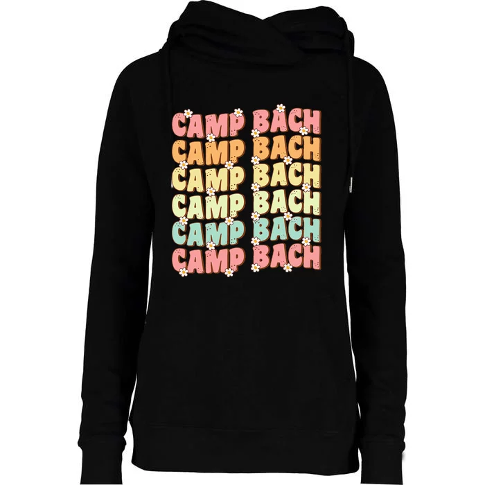 Camp Bach Groovy Bride Squad Camping Bachelorette Party Womens Funnel Neck Pullover Hood