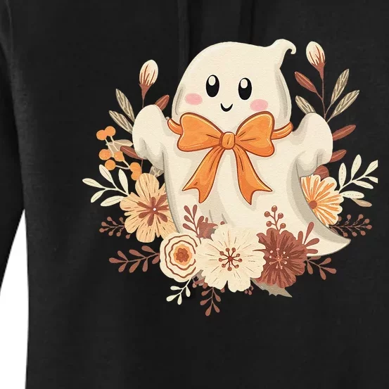 Coquette Bow Ghost Halloween Flower Ghost Spooky Lace Ghost Women's Pullover Hoodie