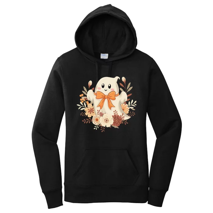 Coquette Bow Ghost Halloween Flower Ghost Spooky Lace Ghost Women's Pullover Hoodie