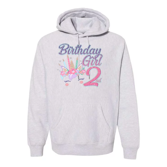 Cute Birthday Girl Second 2nd Birthday Unicorn Premium Hoodie