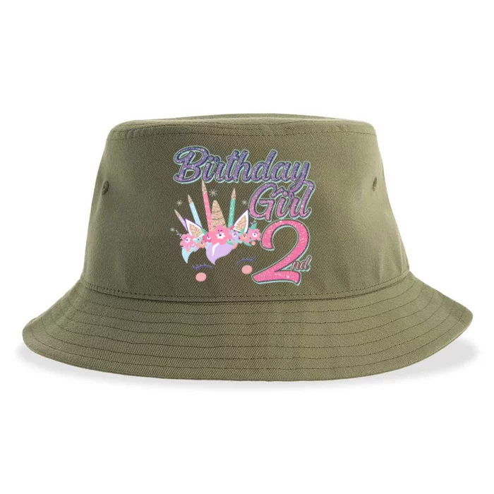 Cute Birthday Girl Second 2nd Birthday Unicorn Sustainable Bucket Hat