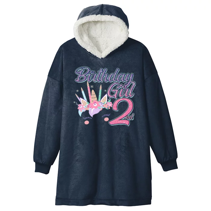 Cute Birthday Girl Second 2nd Birthday Unicorn Hooded Wearable Blanket