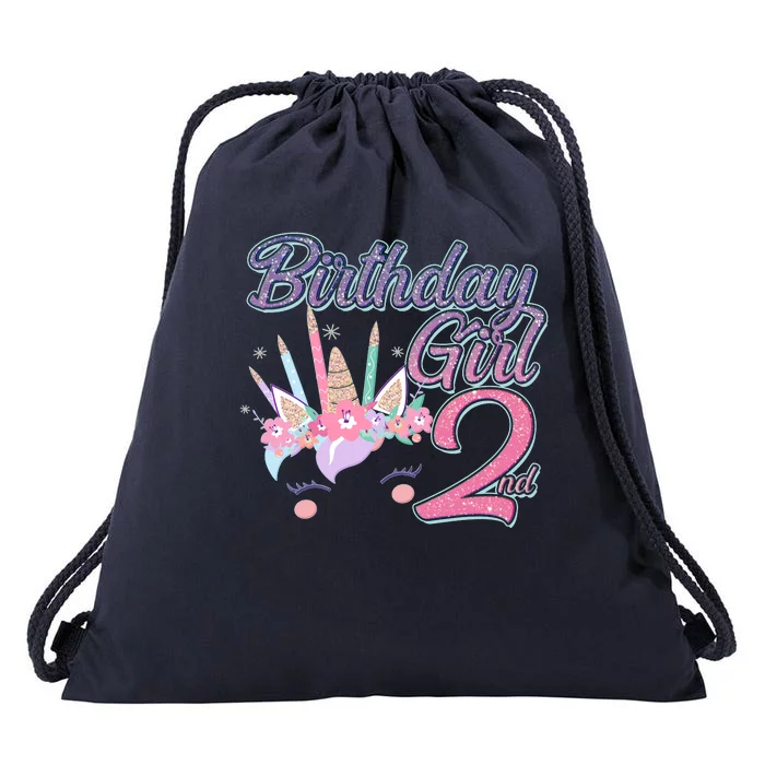 Cute Birthday Girl Second 2nd Birthday Unicorn Drawstring Bag