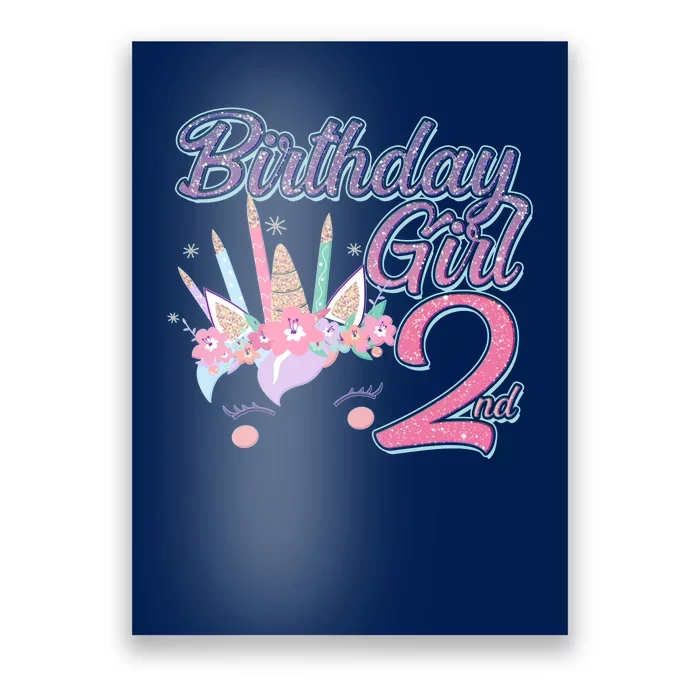 Cute Birthday Girl Second 2nd Birthday Unicorn Poster