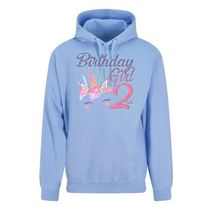 Cute Birthday Girl Second 2nd Birthday Unicorn Unisex Surf Hoodie