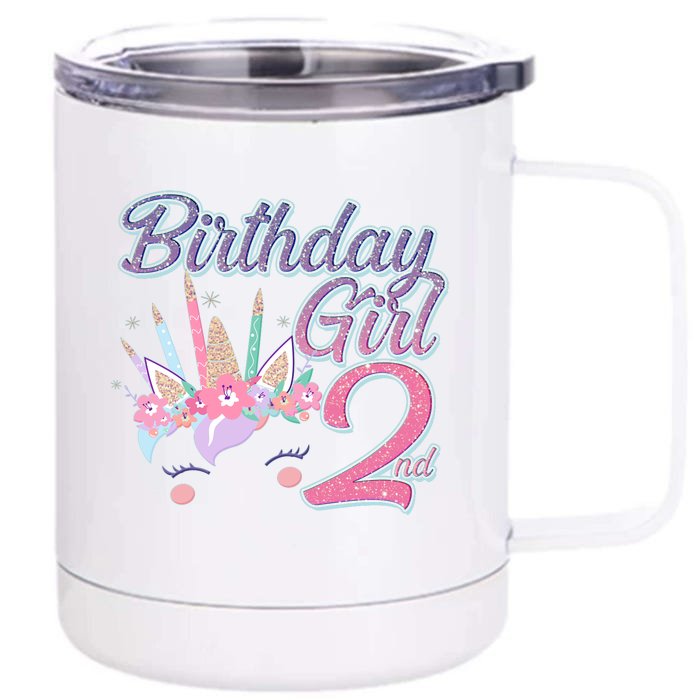 Cute Birthday Girl Second 2nd Birthday Unicorn Front & Back 12oz Stainless Steel Tumbler Cup