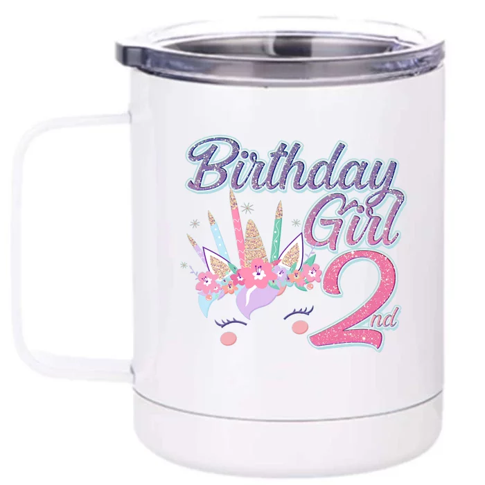 Cute Birthday Girl Second 2nd Birthday Unicorn Front & Back 12oz Stainless Steel Tumbler Cup