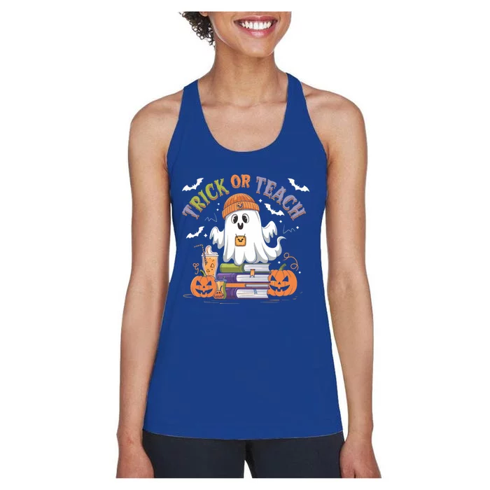 Coquette Bow Ghost Halloween Cute Ghost Trick Or Teach Candy Cute Gift Women's Racerback Tank