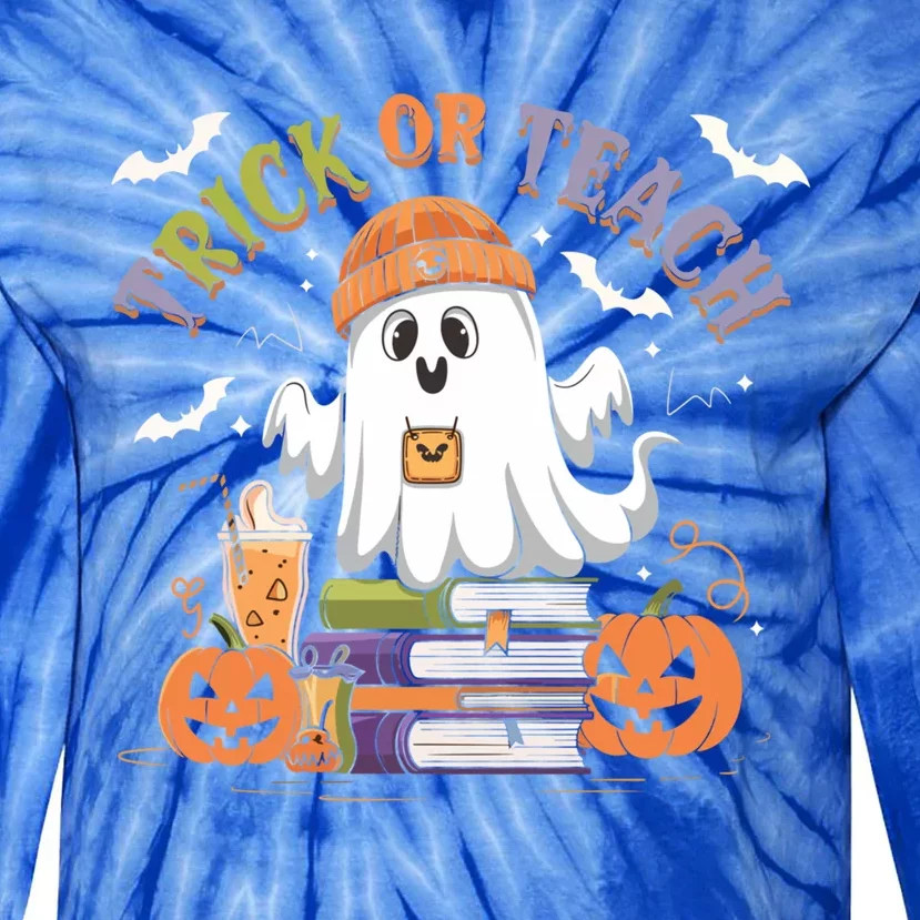 Coquette Bow Ghost Halloween Cute Ghost Trick Or Teach Candy Cute Gift Tie-Dye Long Sleeve Shirt