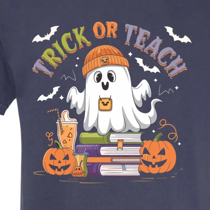 Coquette Bow Ghost Halloween Cute Ghost Trick Or Teach Candy Cute Gift Garment-Dyed Heavyweight T-Shirt