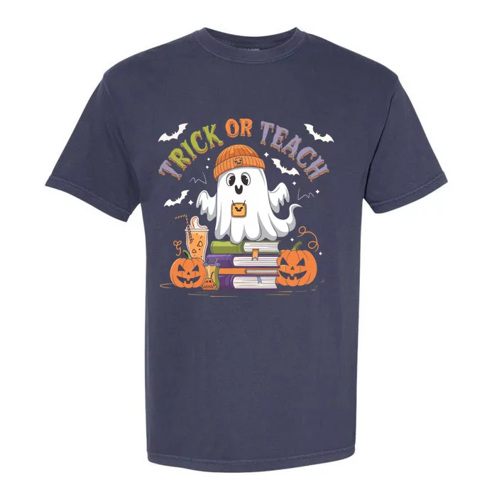 Coquette Bow Ghost Halloween Cute Ghost Trick Or Teach Candy Cute Gift Garment-Dyed Heavyweight T-Shirt