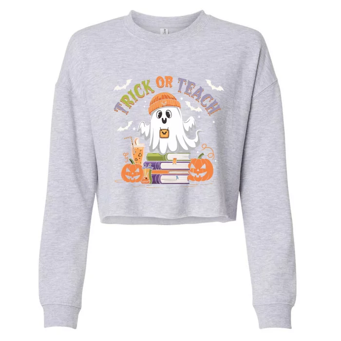 Coquette Bow Ghost Halloween Cute Ghost Trick Or Teach Candy Cute Gift Cropped Pullover Crew