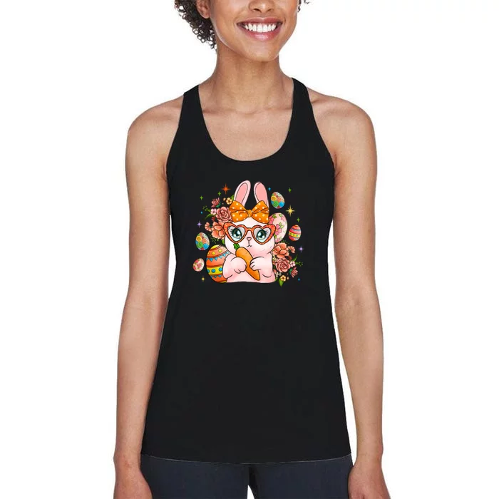 Cute Bunny Glasses Easter Day Gift Easter Egg Women's Racerback Tank