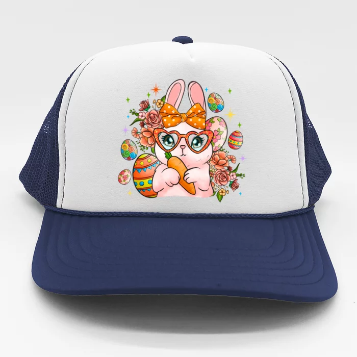 Cute Bunny Glasses Easter Day Gift Easter Egg Trucker Hat