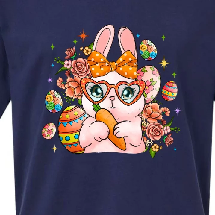 Cute Bunny Glasses Easter Day Gift Easter Egg Sueded Cloud Jersey T-Shirt