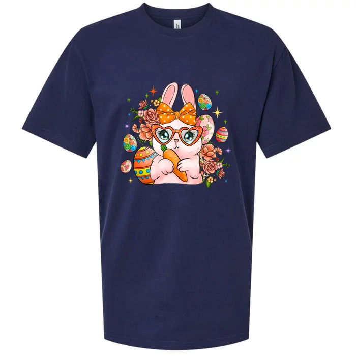 Cute Bunny Glasses Easter Day Gift Easter Egg Sueded Cloud Jersey T-Shirt