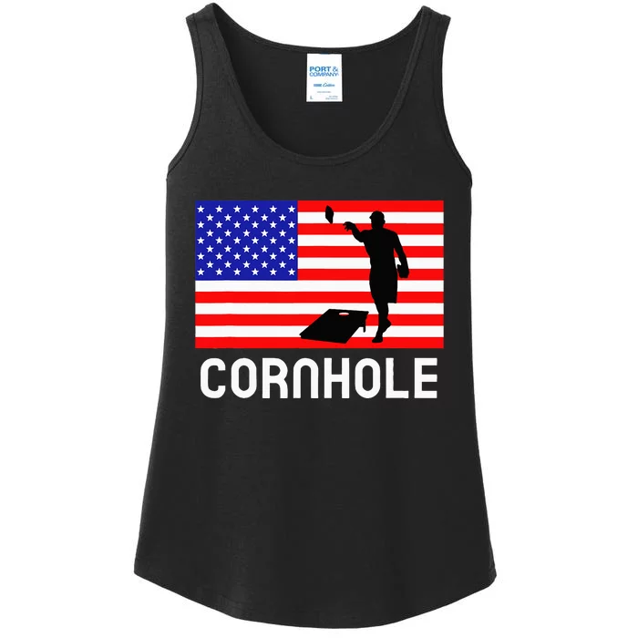 Cornhole Board Game American Flag Corn Hole Player Ladies Essential Tank